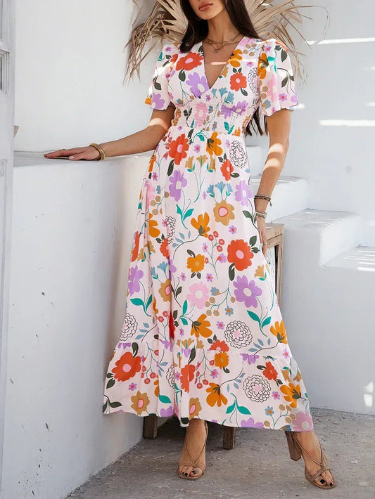 Floral Print Casual Maxi Dress for Women Summer Vacations
