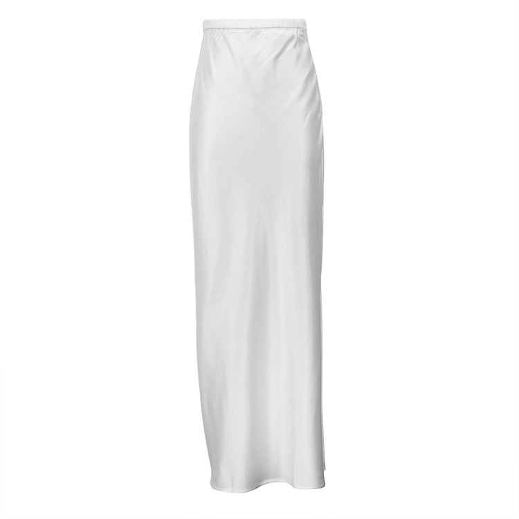 High Waist Satin Bias Cut Draped Pool Hem Maxi Skirt