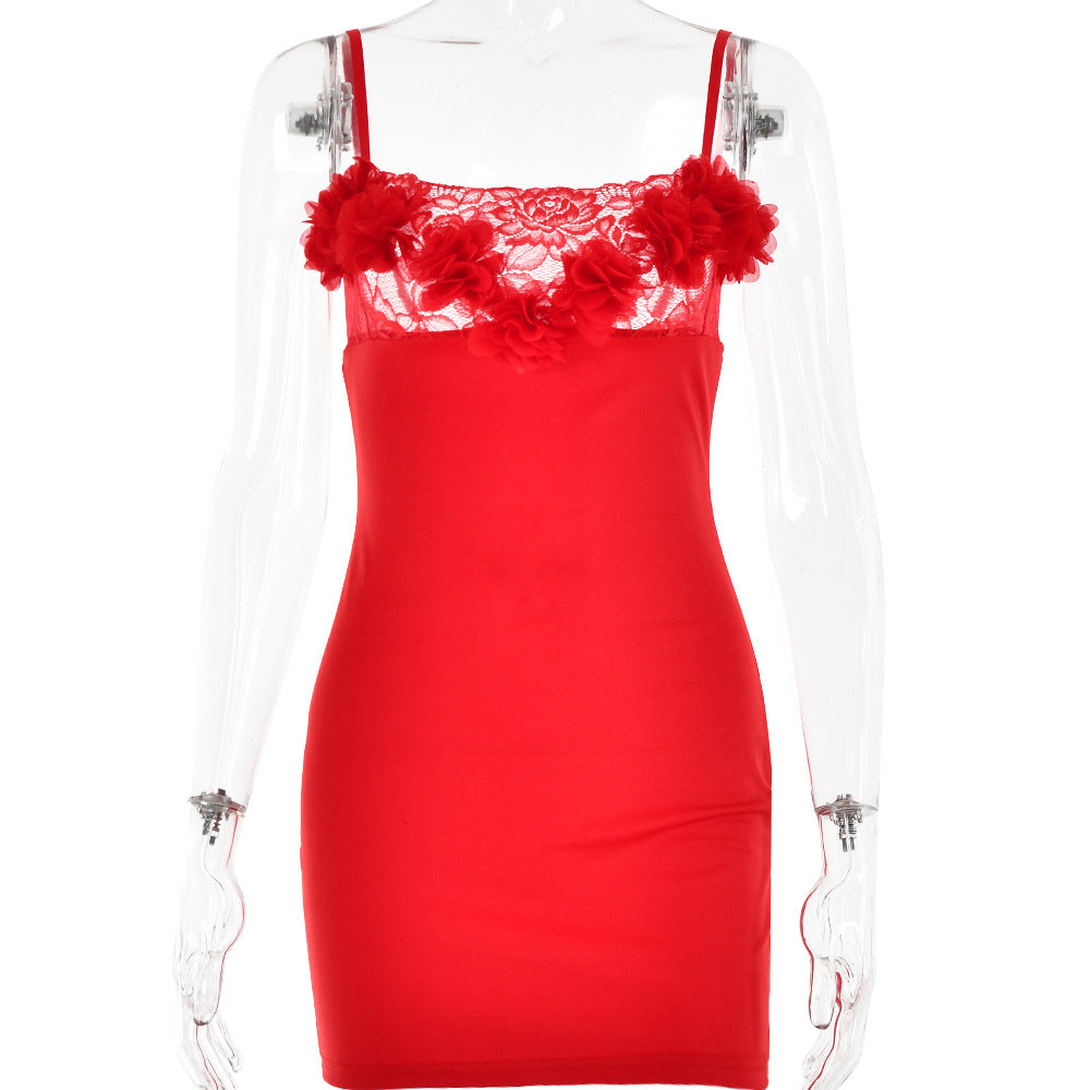 Lace Splicing Sling Street Shooting Backless Short Dress