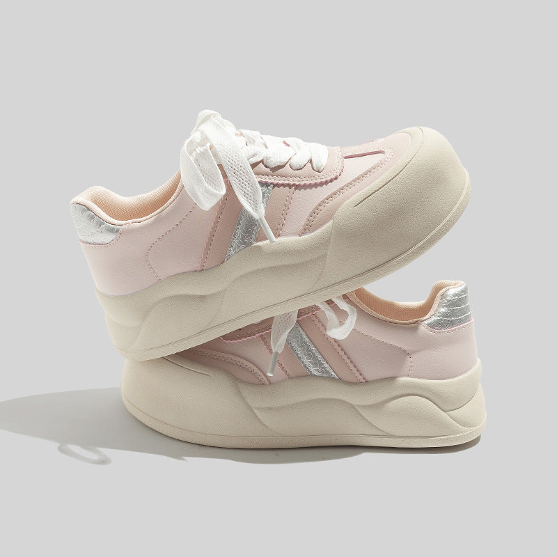 Women's Stylish Laced Up Leather Sneakers With Platform Sole