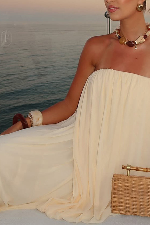 Solid Color Sleeveless Off-shoulder Draped Loose-fitting Holiday Maxi Dress