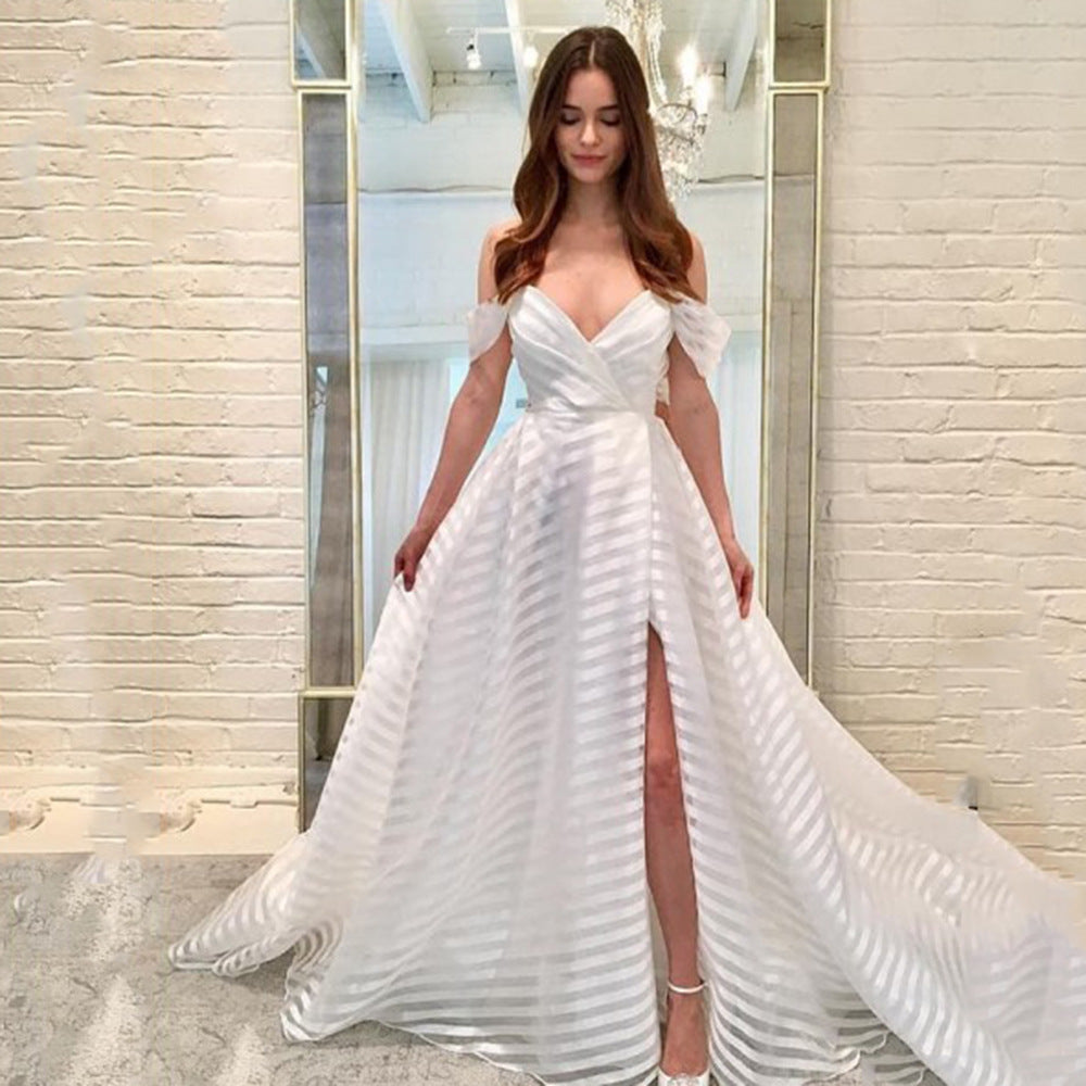Dress See through Trailing Pure White Deep V Plunge Dress