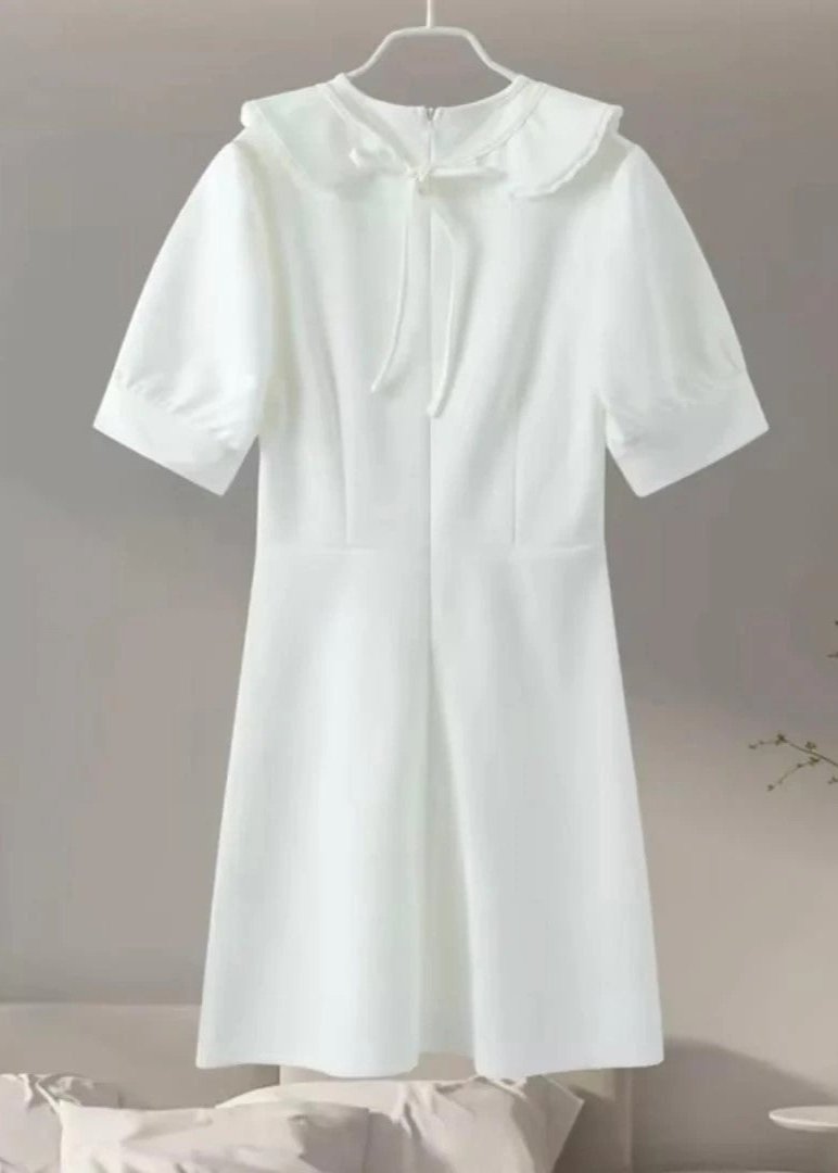 Peter Pan Collar Rhinestone Button Puff Sleeve A-Line Mini Dress