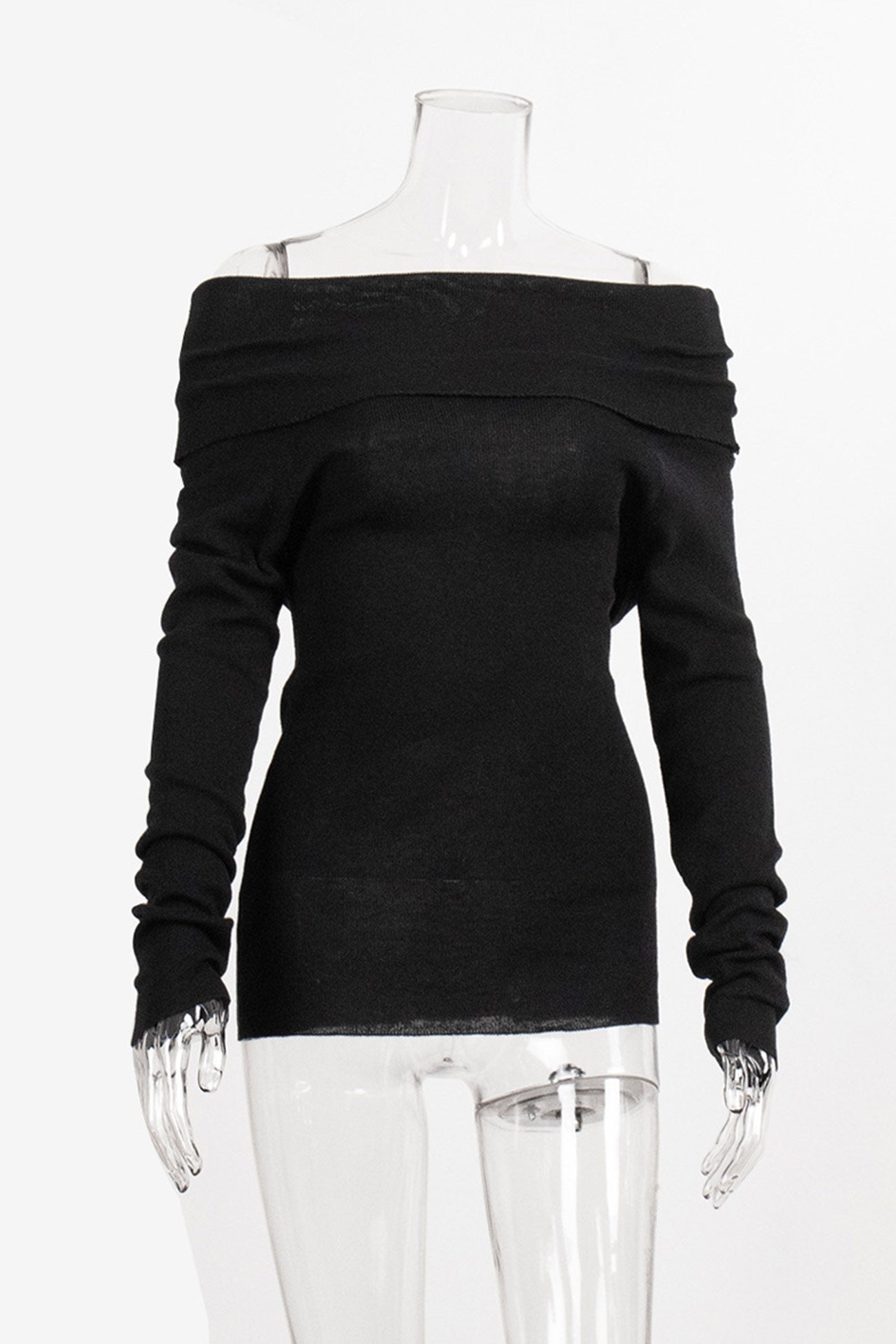 Off-shoulder Long Sleeve Knit Tops
