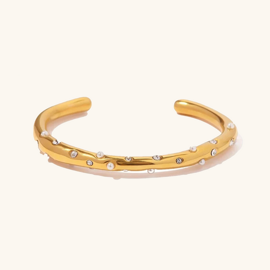 Orla Pearl & Diamond Gold Bangle