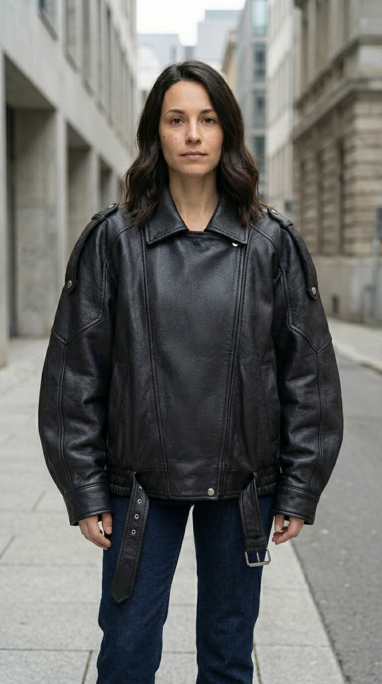 Oversized Leather Biker Jacket – Vintage-InspiRed Statement
