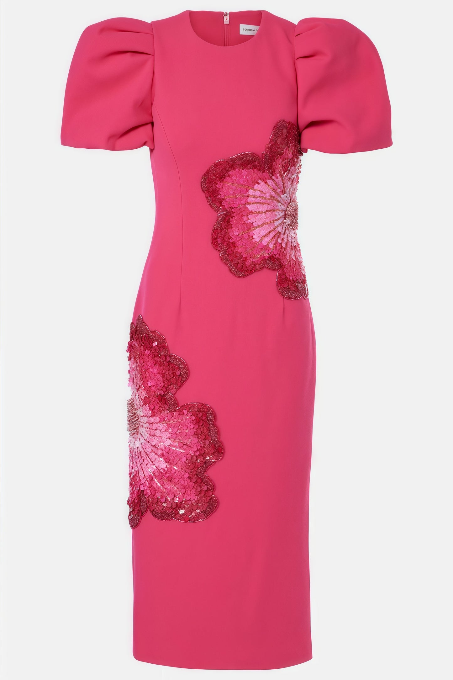 Coralie Puff-Sleeve Embellished Midi Dress