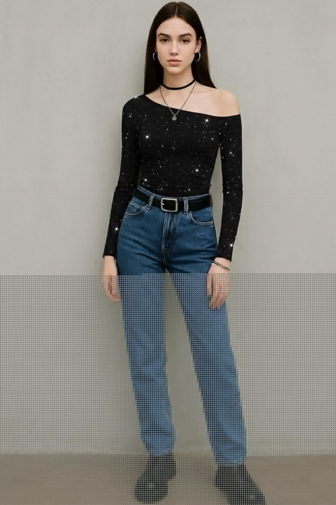 Rhinestone Off The Shoulder Knit Top