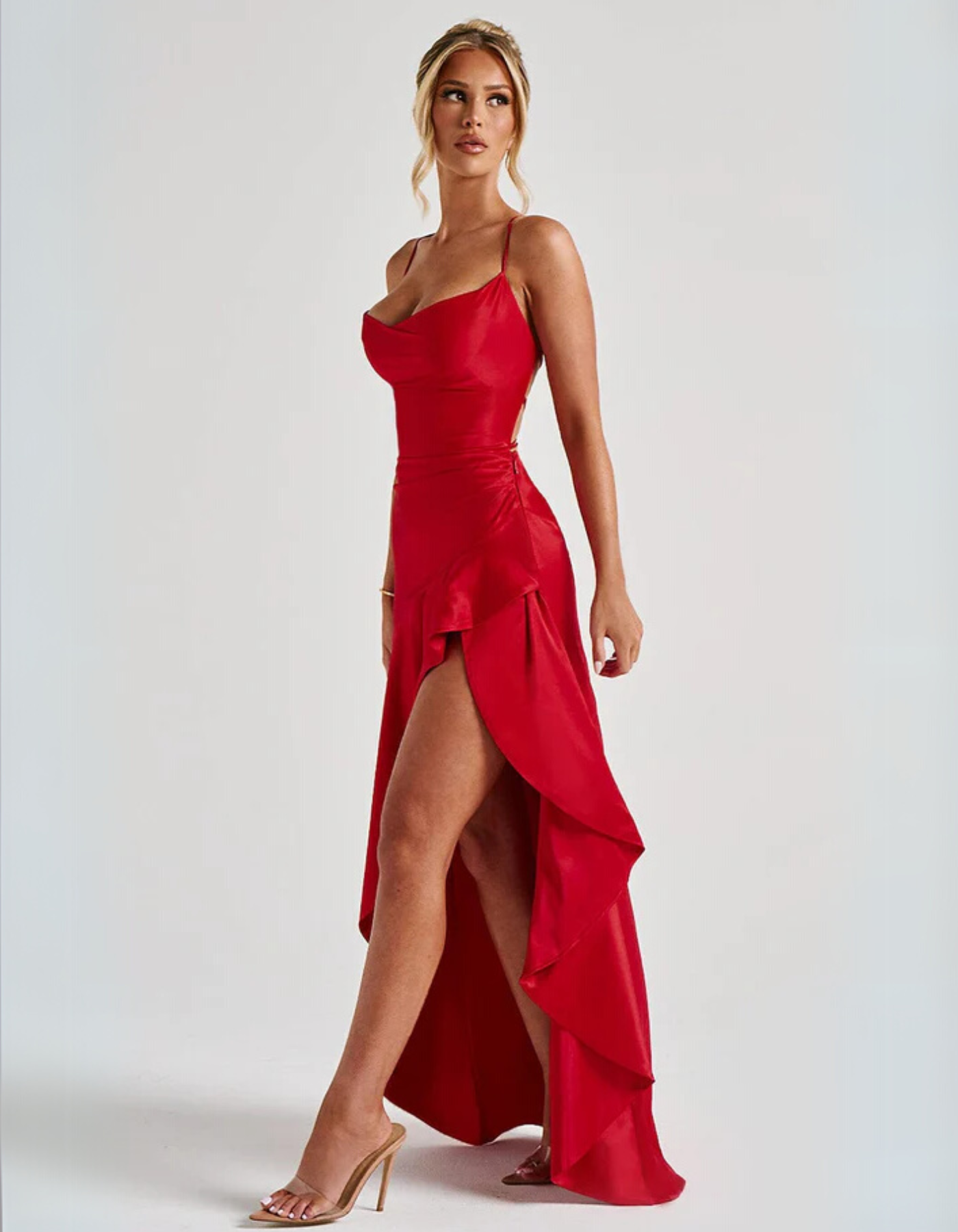 | Draped Ruffle Detail Evening Gown
