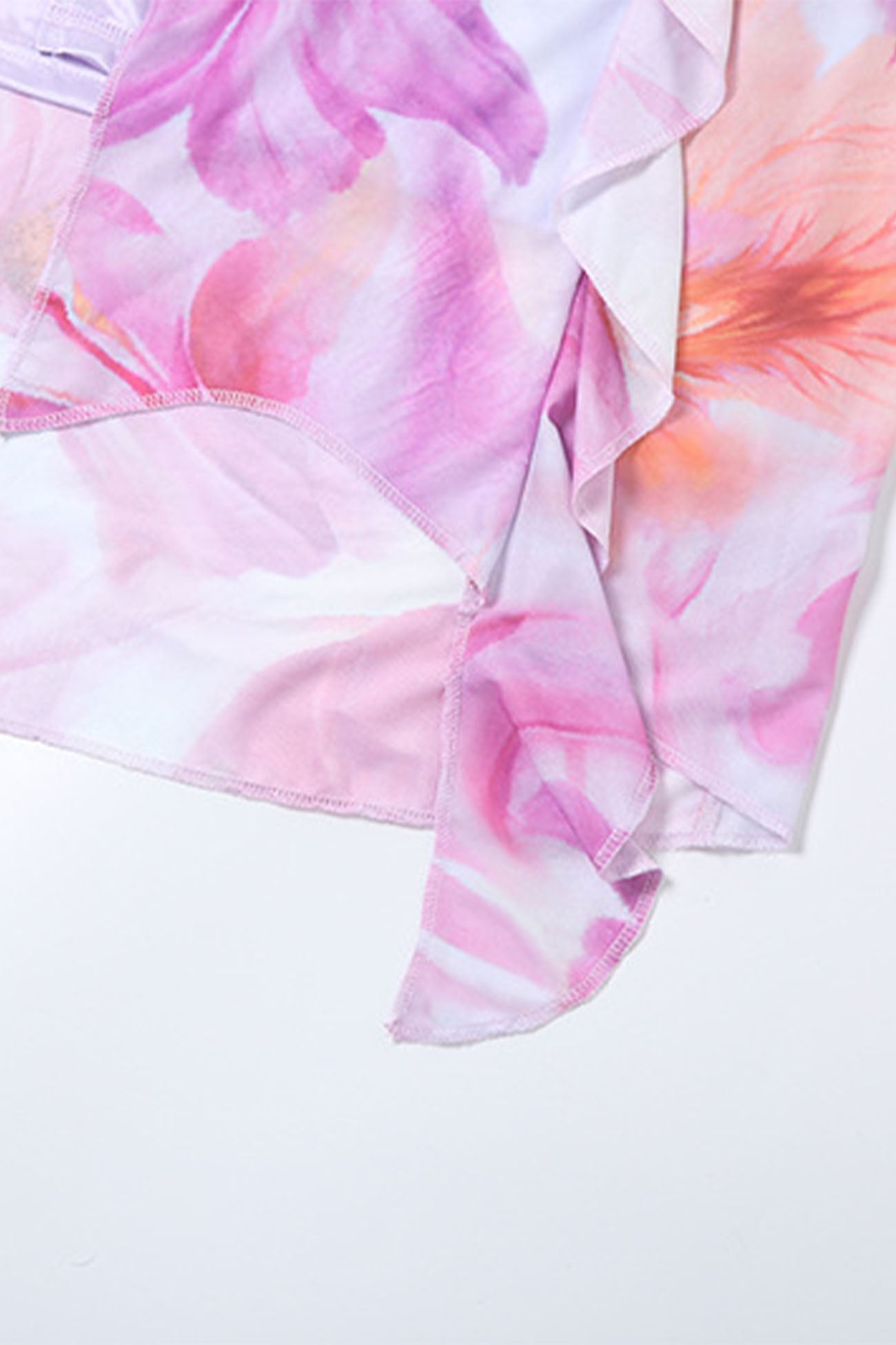 Floral Print Spaghetti Strap Ruffle Trim Wrap Front High-Low Maxi Dress