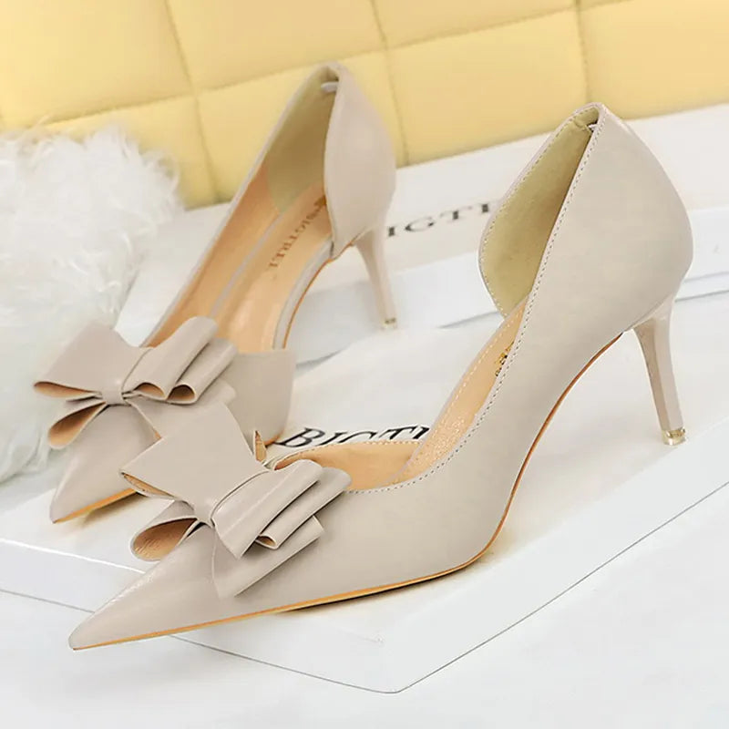 Bow-knot Stiletto Woman Pumps 10.5 Cm Basic Pump Sexy High Heels