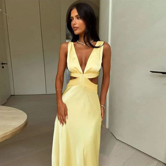 Deep V-Neck Slit Maxi Dress