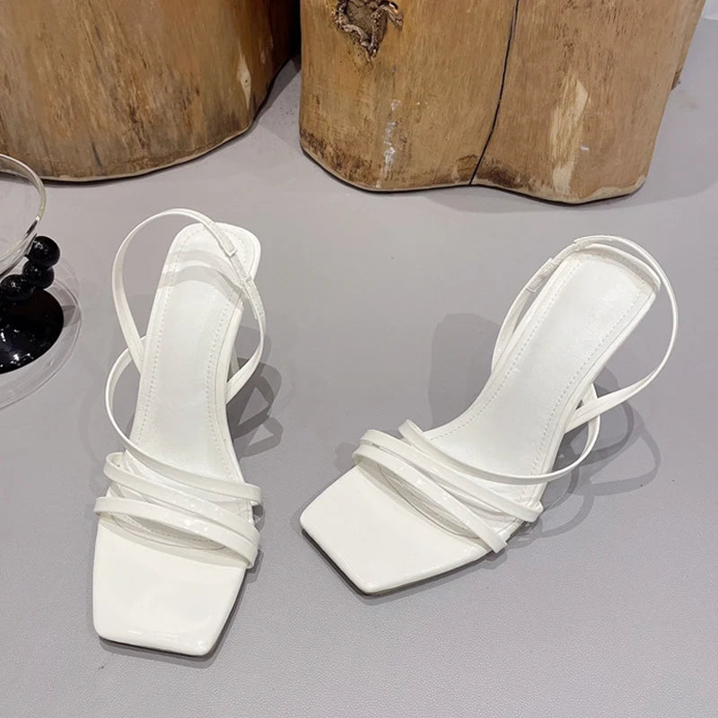 Summer Slingback Sandals with Square Toe and High Heels