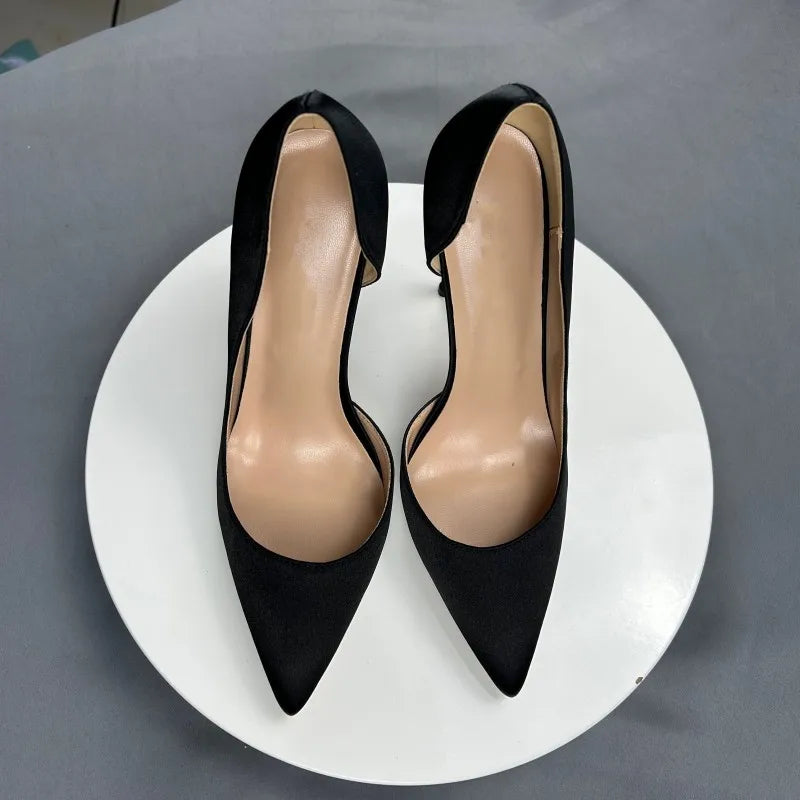 Black Women Side Open Pointy Toe High Heel Shoes