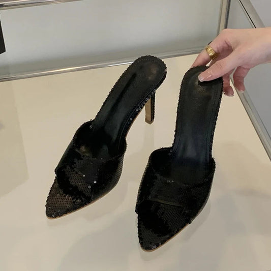Pointed Toe Mules High Heels Women Slippers