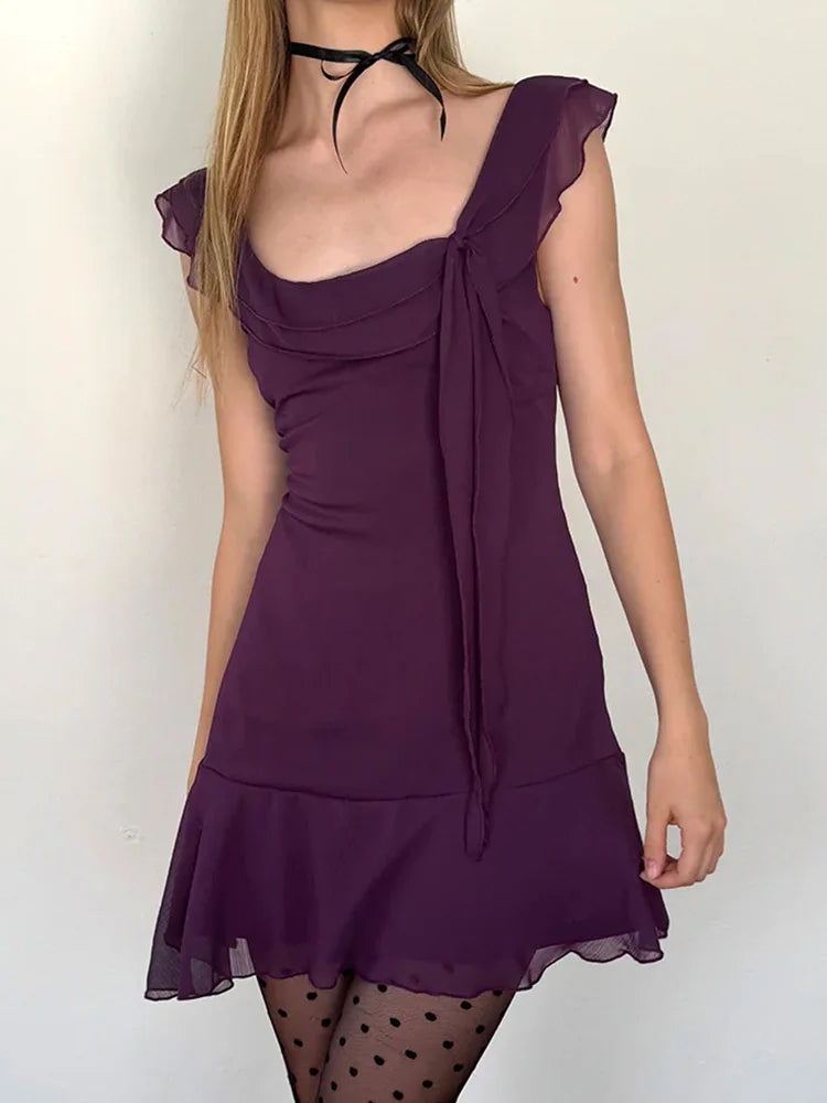 Ruffles Sleeveless Square Collar Mini Dress