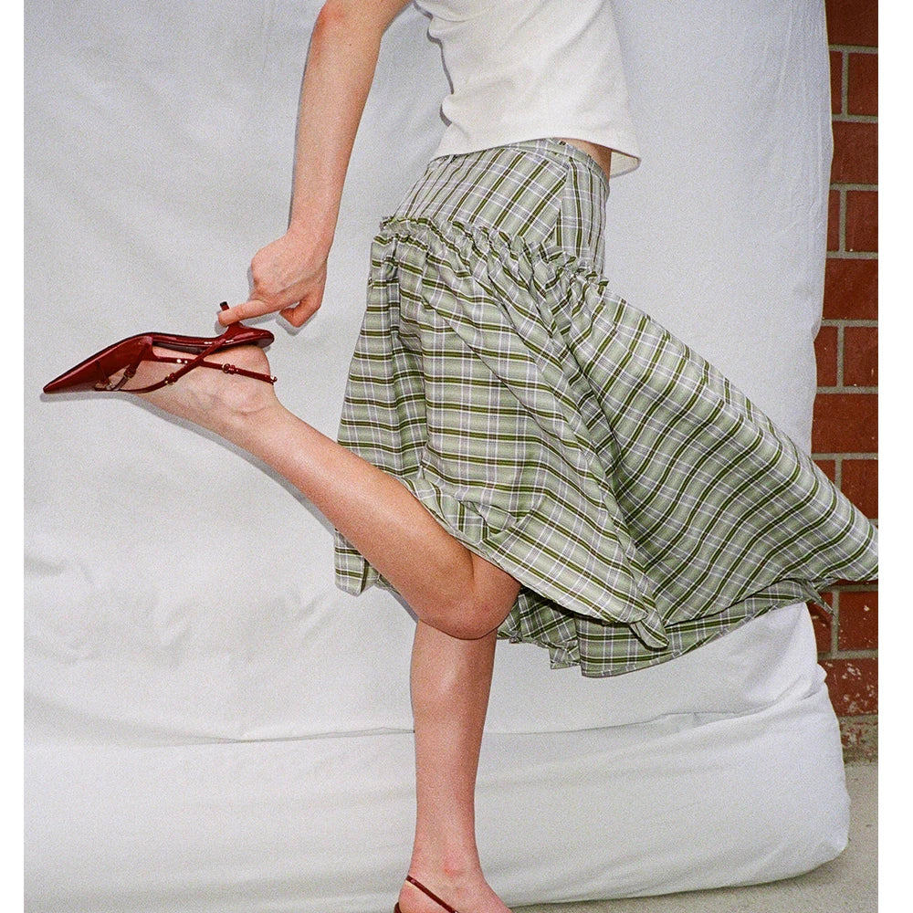 Plaid Tiered Ruffle A-line Skirt