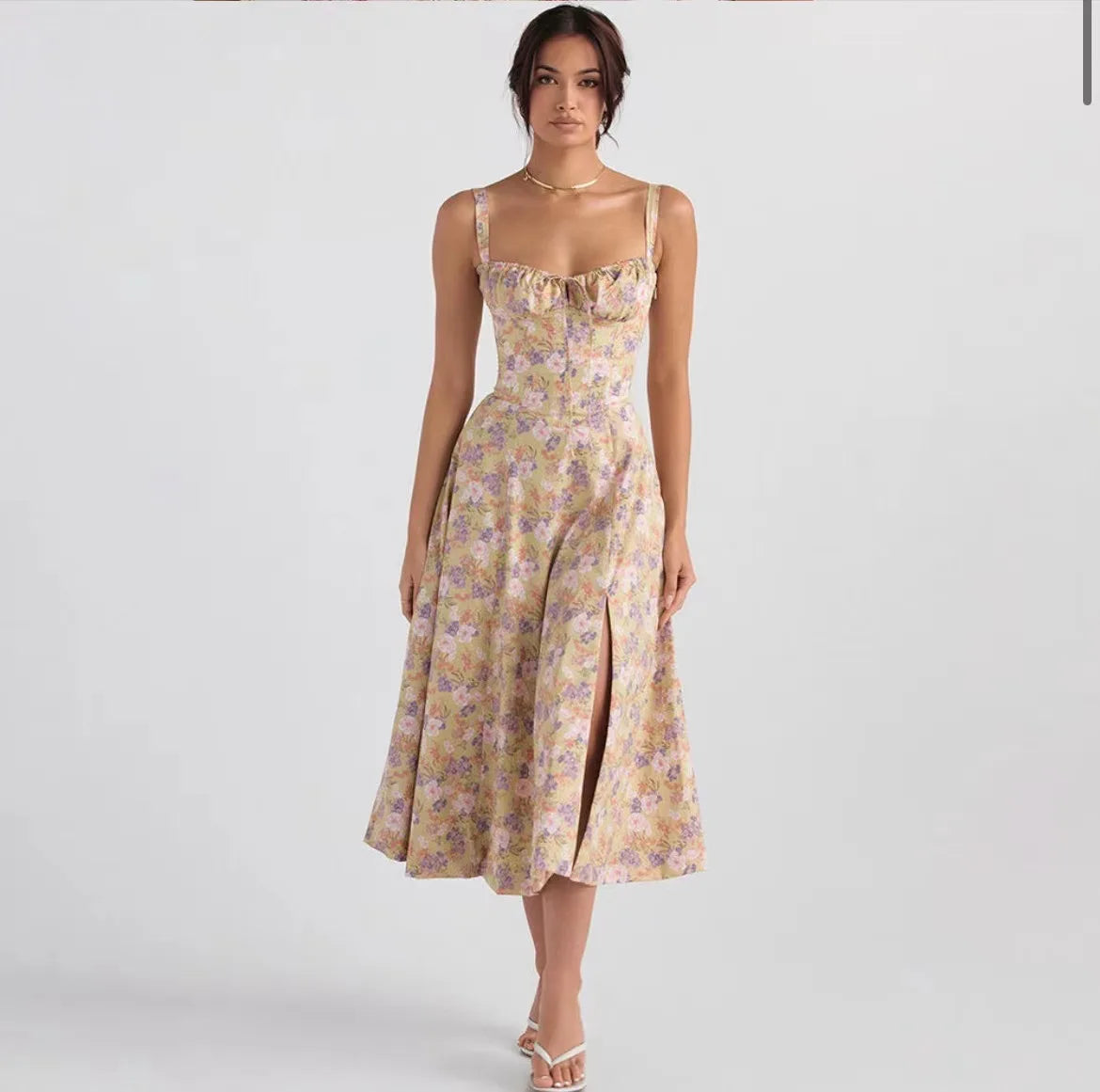 Corset Spaghetti Strap Floral Dress
