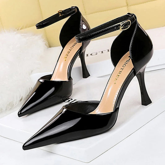 Summer Kitten Heels Sandals Women Pumps Patent Leather 8 cm Heels