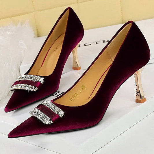 Metal Rhinestone Kitten Heels Women Pumps for Fashion Banquets