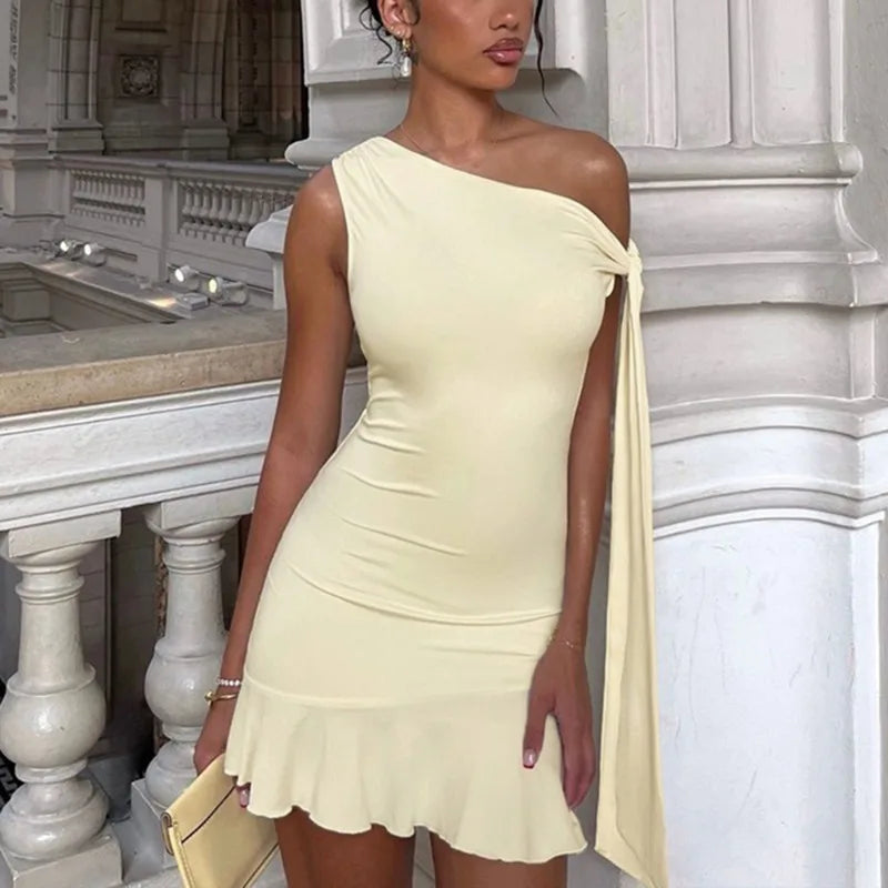 Strapless Patchwork Ruffle Mini Dress