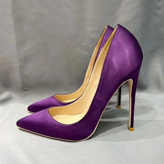 Purple Satin Silk Women Pointy Toe High Heel Wedding Bridal Shoes