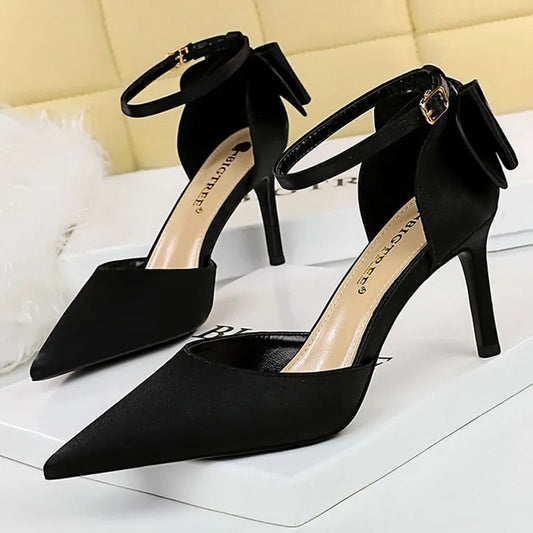 Bow-knot Kitten Heels Women Pumps Satin Stiletto High Heels - Sexy Party Shoes