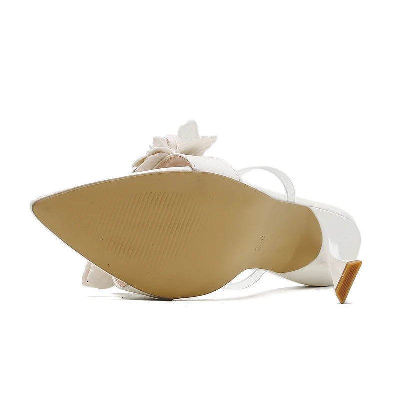 PVC Transparent Flower Pointed Toe Thin Heel Slippers for Summer