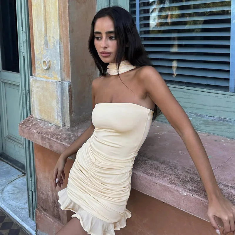 Pleated Ruffled Strapless Mini Prom Dress