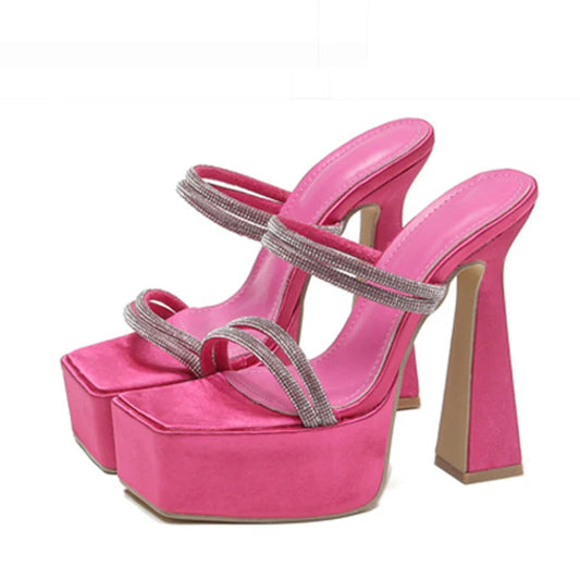 Summer Glitter Rhinestones High Heels Platform Slipper Sandal Fashion for Ladies