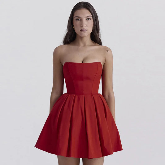 Elegant Strapless Corset A Line Solid Mini Dress