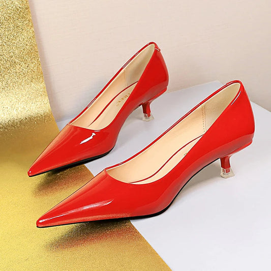 Mid Heel Women Shoes in Patent Leather