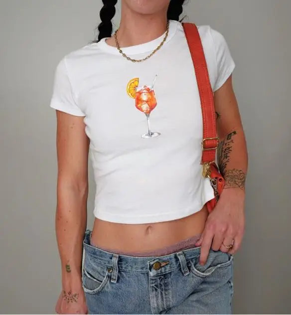Shrimp Print Slim Fit Crop T-shirt