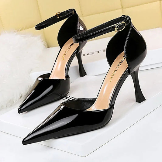 Nude Patent Leather High-heeled Pumps for Women, Luxury Banquet Shoes for Summer