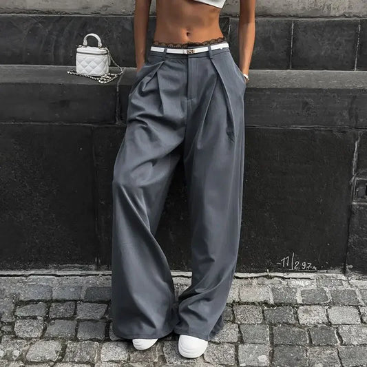 TAVIMART - Y2K Lace Patchwork Waist Pants Women Baggy Casual Korean Oversize Office Trousers