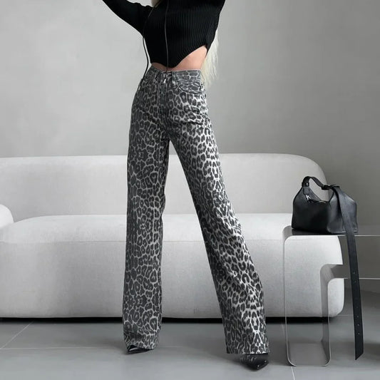 | Leopard Straight Jeans