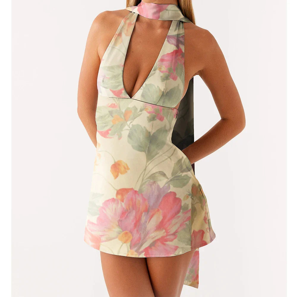 Halter Silk Open Back Scarf Bodycon Dress