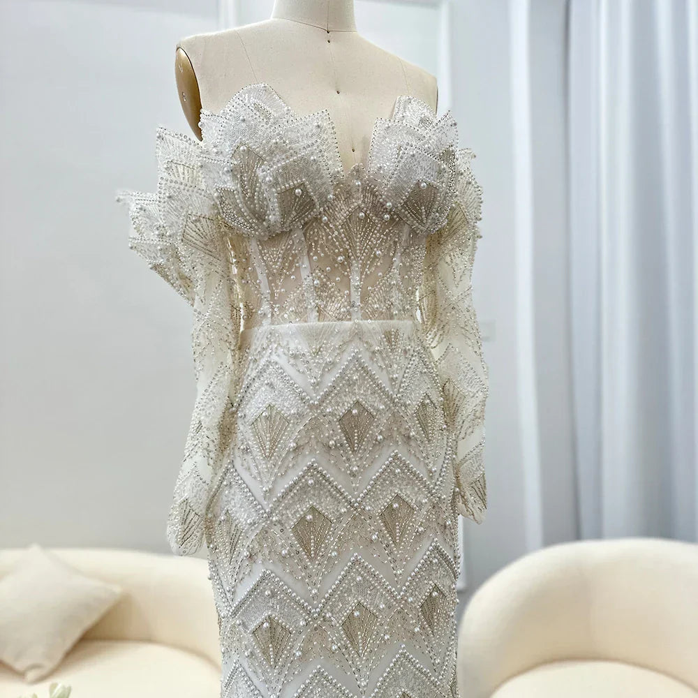 Mermaid Off-Shoulder Nude Evening Dresses for Women