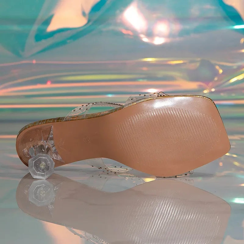 Crystal PVC Transparent Summer Women Slippers Clear High Heels