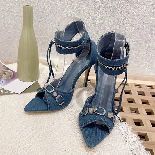 Zip Tassel Ankle Strap Sandals for Women