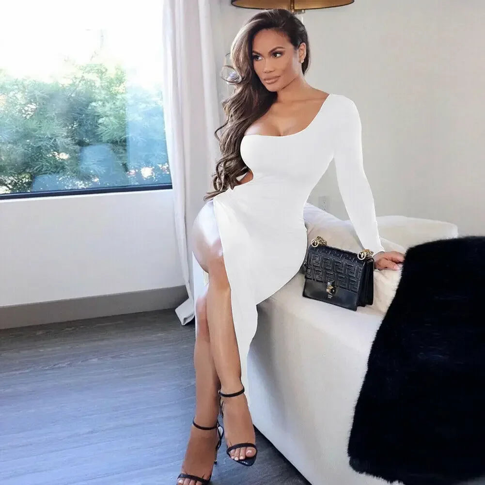 Sexy One Shoulder Solid Co Bodycon Dress