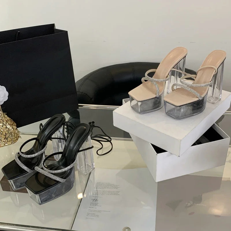 Crystal Clear Platform High Heel Sandals for Women