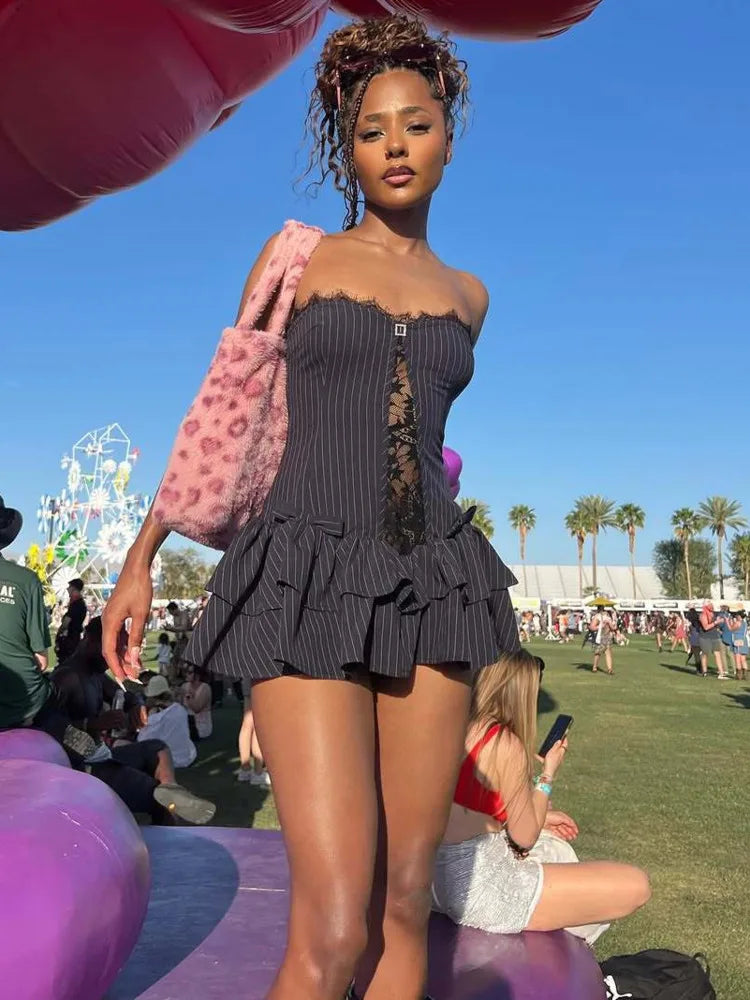 Lace Off-shoulder Ruffle Hollow Bodycon Dress