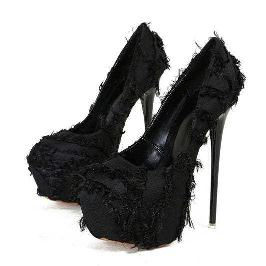 Fluffy Feather Round Toe Strip Pole Dance Extreme High Heels