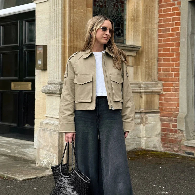Khaki Short Thick Pocket Street Coat