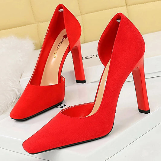 Square Head Women Pumps with 10.5 Cm Block Heels