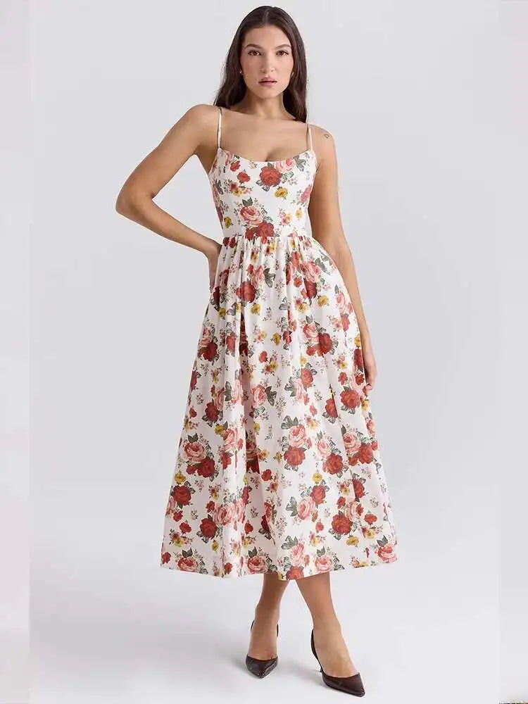 Spaghetti A-Line Backless Midi Dress