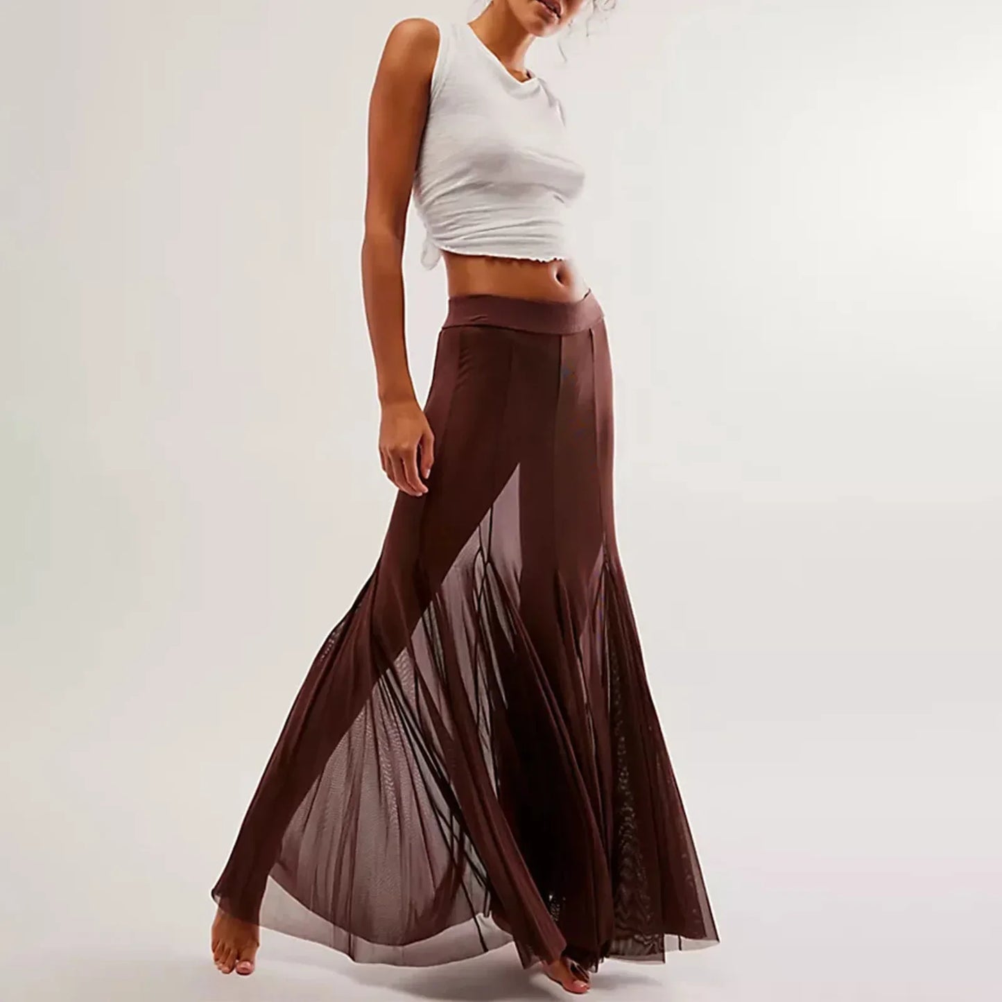 Vintage Sheer Mesh Ruffle Skirt