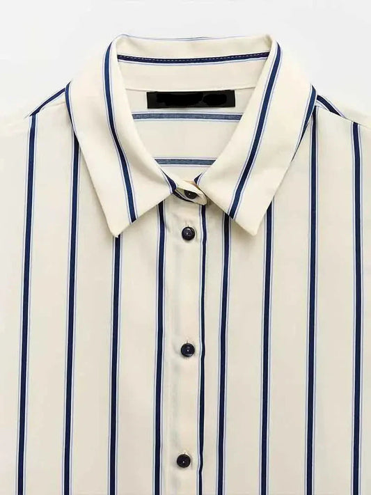 | Striped Button-Up Blouse