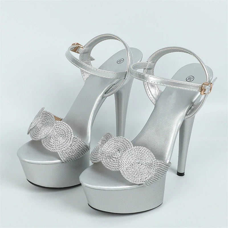 Red High Heels Platform Sandals with Fashion Buckle Strap for Women